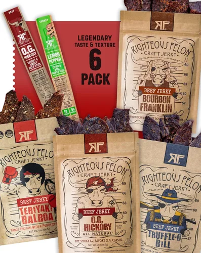 Miniatura 14 de Righteous Felon Paquete variado de cecina de res y palitos de carne – Cesta de regalo de cecina de res para el día del padre – Alta proteína, keto