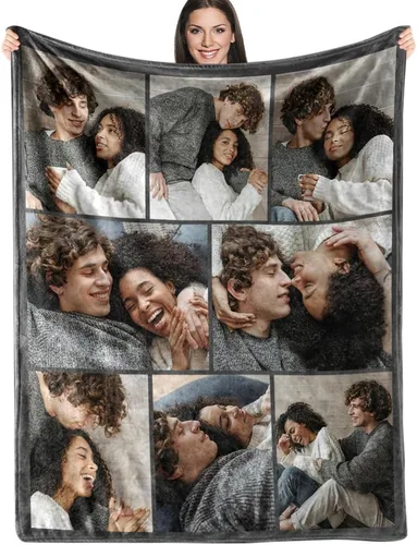 ICELIETE Manta personalizada con texto en imagen, manta de forro polar personalizada con foto para regalos para parejas, mantas personalizadas y 08