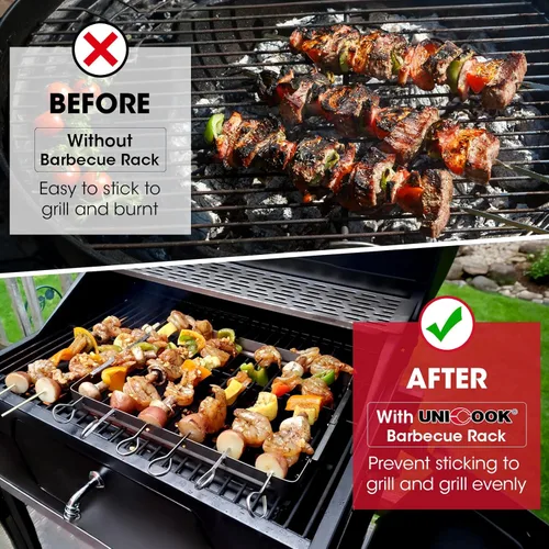 Miniatura 3 de Unicook conjunto reforzado de acero inoxidable barbacoa pincho Shish Kabob, 6 unidades 13 pulgadas L brochetas para barbacoa y Parrilla rack