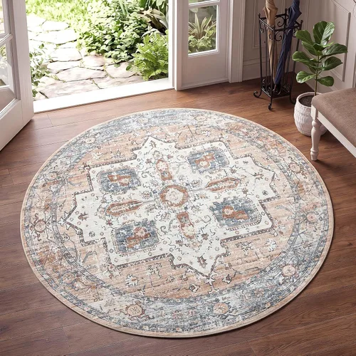 Miniatura 32 de jinchan Alfombra de área pequeña lavable floral vintage, alfombra de entrada simétrica de medio círculo de 2 x 3, alfombra de entrada suave de pelo
