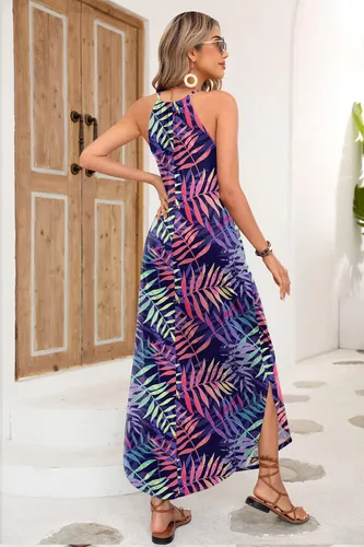 Miniatura 5 de For G and PL Vestido largo de playa sin mangas con abertura lateral halter para mujer