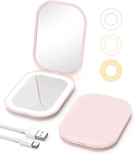 Miniatura 9 de Gospire Espejo compacto iluminado con luz y aumento 1X/3X, atenuación continua y luces ajustables de tres colores, batería recargable y espejo Negro