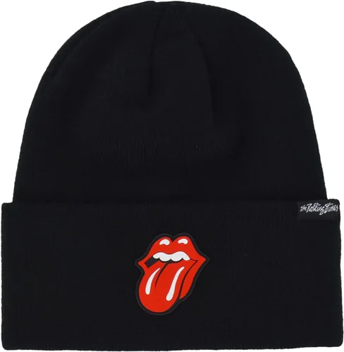 The Rolling Stones - Gorro de punto de invierno con parche de goma, logotipo y puño, negro, talla única, Negro -
