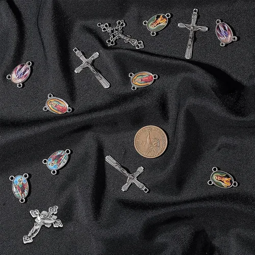 Miniatura 7 de SUNNYCLUE Pascua vacaciones estilo tibetano rosario cruz y centro Nuestra Señora Milagrosa Medalla Esmalte Cruz Colgantes Vintage Charm Oval