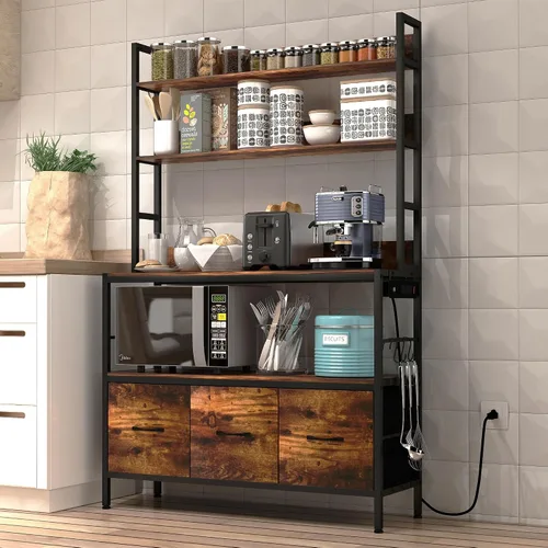 Miniatura 8 de Estante de cocina para panaderos con cestas, estante de almacenamiento independiente de 5 niveles, soporte industrial para horno microondas