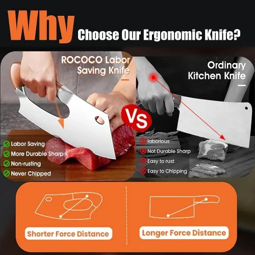 Miniatura 3 de ROCOCO Cuchillo de Carnicero Único Ahorro de Esfuerzo Cuchillo de Cocina Profesional Cuchillos de Chef de Acero Inoxidable para Cortar Carne y Rojo