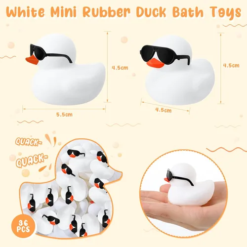 Miniatura 4 de Sosation Juego de 36 mini patos de goma con lentes de sol de 2.2 pulgadas, patitos de goma chirriantes de baño, juguetes flotantes para bañera