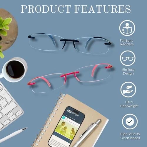 Miniatura 4 de proSPORT Lentes de lectura sin montura para lector de lentes completos, ultra ligeros, flexibles, para hombres y mujeres