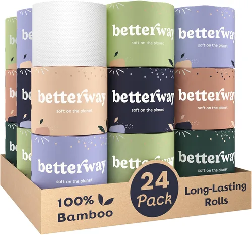 Papel higiénico de bambú Betterway de 3 capas - Papel higiénico sostenible - 24 rollos de larga duración y 360 hojas por rollo - Seguro séptico -