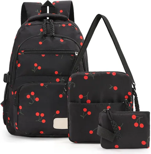 Miniatura 10 de Mochila con lazo para mujer, mochila kawaii de nailon coquette, juego de 3 piezas, linda mochila para computadora portátil universitaria, mochila