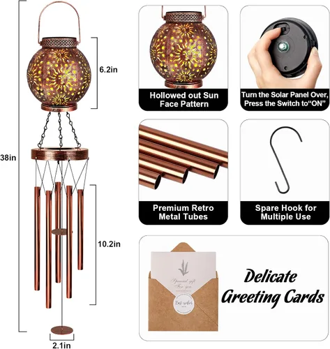 Miniatura 4 de YHmall Campanillas de viento solares para exteriores, regalos de sol de 38 pulgadas para mamá, campanillas de viento conmemorativas para mujeres