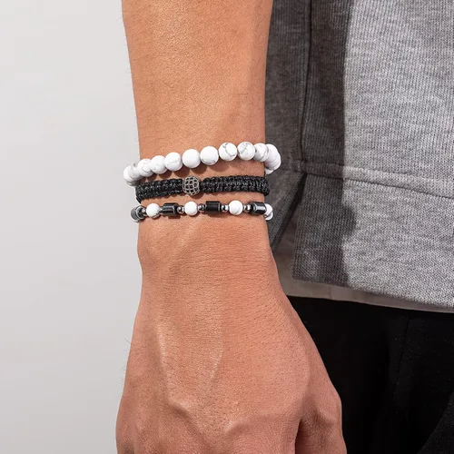 Miniatura 4 de Lynnaneo Juego de pulseras de cuentas para hombre de 0.315 in y 0.157 in de piedras preciosas curativas trenzadas con dije de circonita cúbica