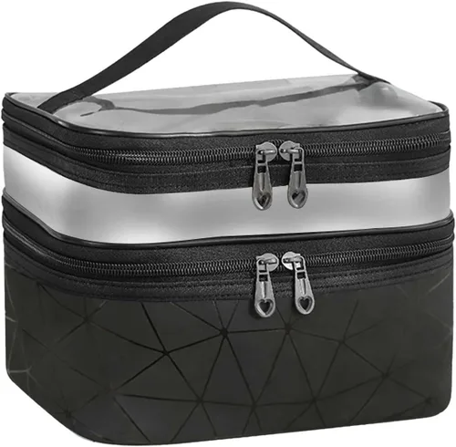 Estuche de viaje de maquillaje de leopardo Bolsas de maquillaje de doble capa Estuches cosméticos de viaje Maquillaje Organizador Bolsas de aseo de