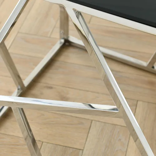 Miniatura 8 de Mesa de centro rectangular moderna de vidrio con parte superior de cristal templado negro y marco de acero inoxidable para sala de estar
