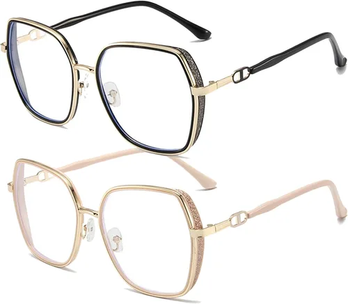 Miniatura 7 de Gafas grandes con bloqueo de luz azul para mujeres y hombres, elegantes lentes de metal Retr Anti-UV Antifatiga Anti-Blue Eye Glasses