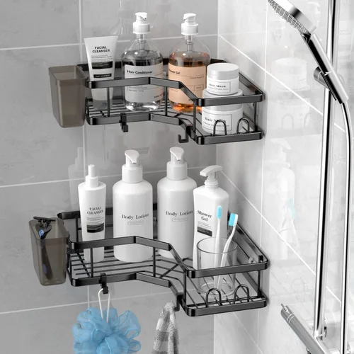 Miniatura 2 de AKTECKE Organizador de esquina para ducha, paquete de 2 estantes organizadores de esquina de ducha adhesivos, estante de almacenamiento de ducha
