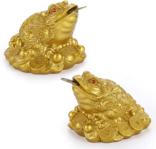 Miniatura 8 de MDLUU Paquete de 2 estatuas de sapo de dinero, ranas de la fortuna de cristal Feng Shui, amuleto de buena suerte para caja registradora, escritorio