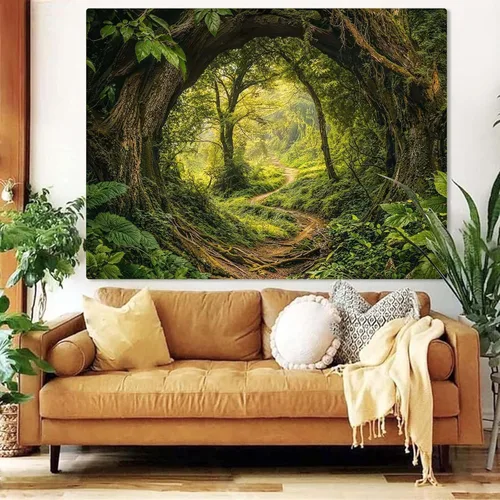 Miniatura 6 de Kanuyee Tapiz de bosque verde, tapiz de paisaje para pared, tapices de naturaleza para techo y pared, colgante para dormitorio, sala de estar
