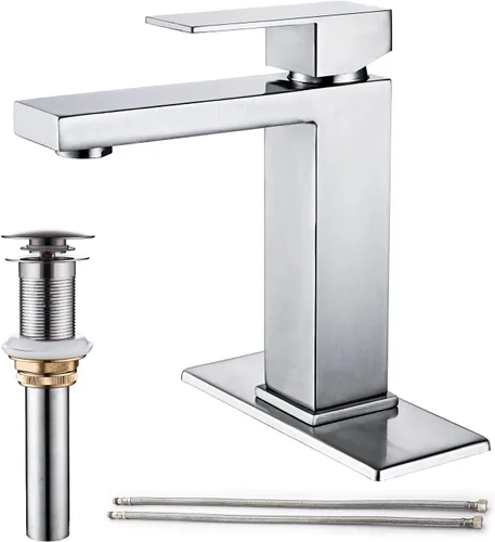AVSIILE Grifo de Baño de Níquel Cepillado, Grifo de Baño de Vanidad de Un Solo Agujero, Grifo de Baño Moderno de Acero Inoxidable de Una Sola Manija