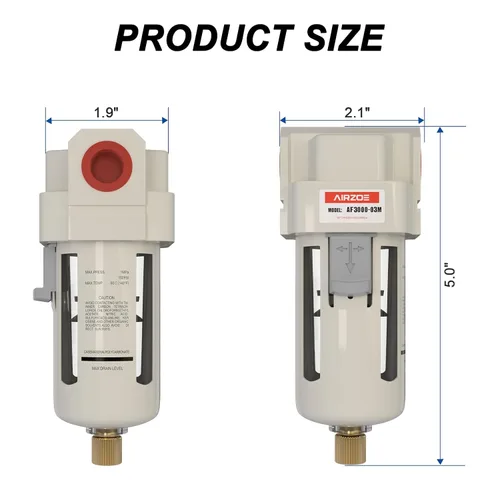 Miniatura 2 de AIRZOE Secador de Aire de 3/8" NPT para Compresor - Separador de Agua y Aire para Compresor AF3000-03, Drenaje Manual, Elemento de Latón de 5