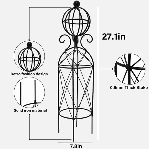 Miniatura 2 de Enrejado de obelisco de jardín para plantas trepadoras, 27.1 x 7.8 pulgadas, diseño de metal duradero, a prueba de óxido, ideal