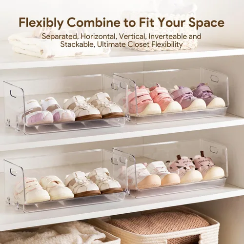 Miniatura 4 de HBlife Zapatero de acrílico transparente para niños, organizador de almacenamiento de zapatos para bebé, piso, entrada, dormitorio, 2 niveles