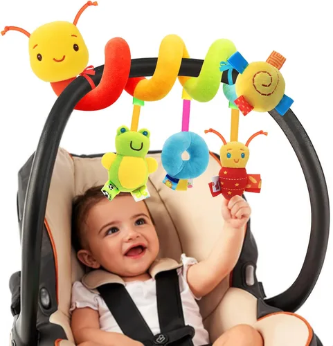 Juguete de Actividad en Espiral para Asiento de Coche y Cochecito - Juguetes Sensoriales para Bebés Juguetes Colgantes Suaves para Bebés de 0-12