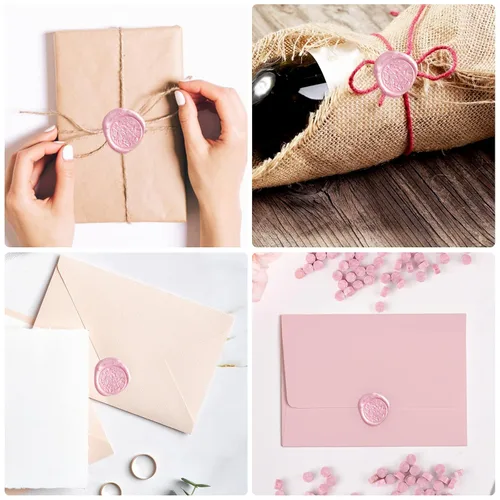 Miniatura 7 de Kit de 500 piezas de sello de cera - Cuentas de sello octogonales rosas con 4 velas de té y 1 cuchara para derretir cera para manualidades, cartas