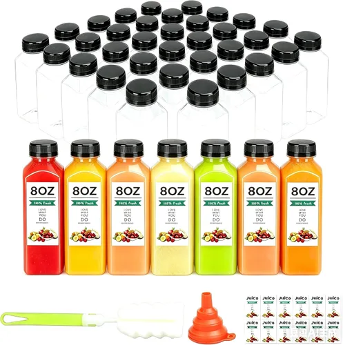 Miniatura 10 de 24 botellas de plástico de 16 onzas con tapas, botellas de jugo con tapas, recipientes reutilizables y claros para bebidas como leche, batidos, jugo