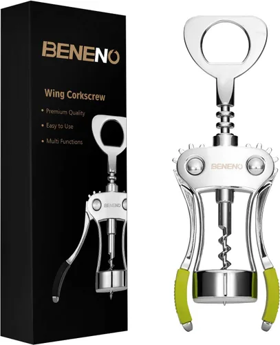 Miniatura 20 de Beneno Abridor multifuncional de botellas de vino con ala de regalo, sacacorchos, cortador de aluminio, tapón al vacío y vertedor aireador, perfecto