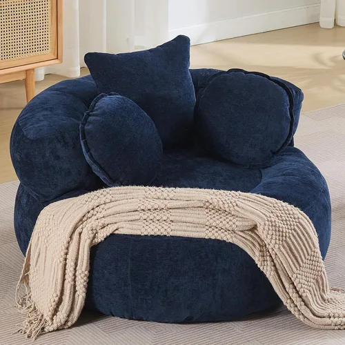 Miniatura 11 de WUTUTUEE Silla Sofá de Piso Redonda de Gran Tamaño, Chaise Lounge Circular de Chenilla Comprimida, Sin Montaje, Silla de Barril Sin Huesos, Sofá
