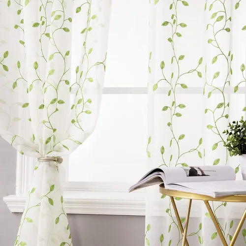 Miniatura 5 de MIULEE - Cortinas de ventana bordadas con diseño de hojas con ojales, diseño de primavera, velo para ventana en panel, cortina, tratamiento