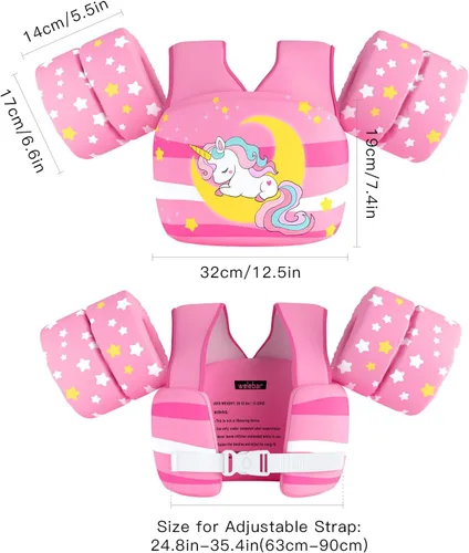 Miniatura 5 de Chaleco de natación para niños pequeños, apto para niños de 28 a 70 libras, flotadores para niños y niñas, ayuda a la natación, entrenamiento, traje