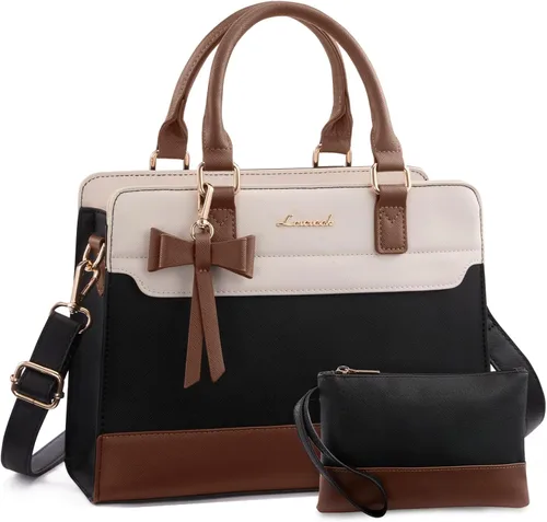 Miniatura 20 de LOVEVOOK Carteras para mujeres, Bolso tote de cuero y carteras, Bolso bandolera cruzado con asa superior con cremallera Negro/Blanco/Marrón