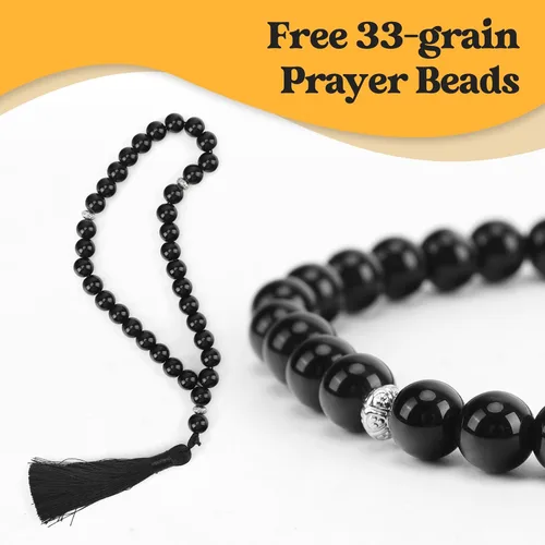 Miniatura 5 de Alfombra de oración musulmana con cuentas de oración Tasbih y sombrero de kufi, acolchada muy gruesa, alfombra de oración para hombres y mujeres
