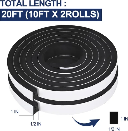 Miniatura 2 de 20 pies de cintas de espuma autoadhesivas Tiras de sello de espuma de 1 pulgada x 1/2 pulgada x 10 pies cada rollo Burletes de alta resistencia