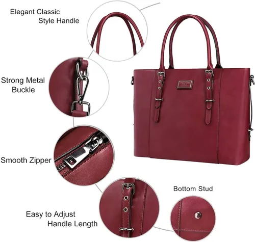 Miniatura 4 de MOSISO Bolso de mano de piel sintética para laptop para mujer (17-17.3 pulgadas), impermeable de gran capacidad, maletín de trabajo de negocios