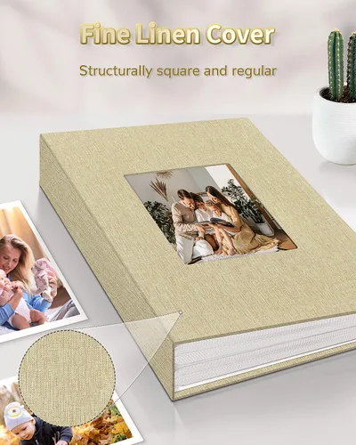 Miniatura 6 de Álbum de fotos Artfeel 4x6 con 100 bolsillos, álbumes de fotos deslizables, libro de memorias con cubierta de lino y ventana frontal, libro de fotos
