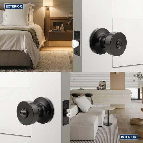 Miniatura 3 de Orger Paquete de 1 pomo de puerta interior negro mate, perilla de puerta de privacidad reversible con cerradura, pomo redondo sin llave para baño