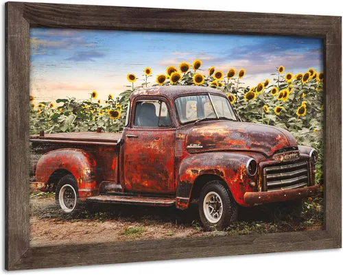 Miniatura 7 de Lienzo decorativo para pared de automóvil oxidado: cuadros de camiones viejos impresos en lienzo para dormitorio