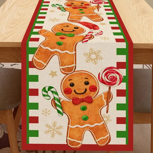 Miniatura 8 de Seliem Juego de 4 manteles individuales de hombre de jengibre con texto en inglés "Merry Christmas" con diseño de muñeco de jengibre, color rosa