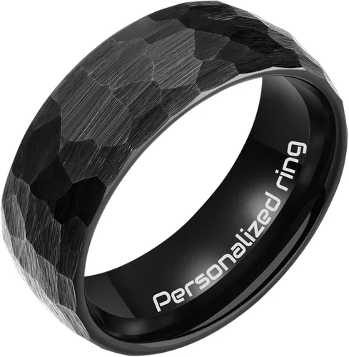 Three Keys Jewelery - Anillos de tungsteno martillado para hombres y mujeres, 0.157pulgadas, 0.236pulgadas, 0.315pulgadas, negro cepillado, alianza