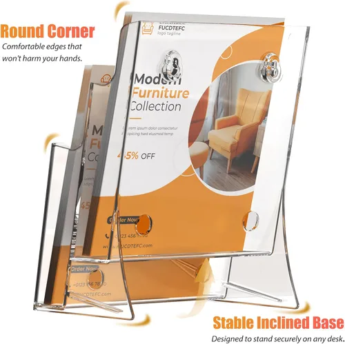 Miniatura 4 de FUCDTEFC Soporte acrílico para folletos de 8.5 x 11 pulgadas y 4 x 9 pulgadas, soporte transparente de 2 niveles para revistas, soporte