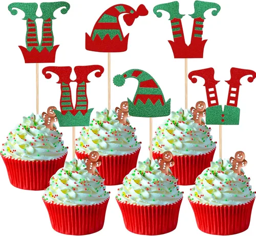 Miniatura 18 de Rsstarxi Paquete de 24 Adornos para Cupcakes Oh Baby de Navidad con Purpurina, Sombreros de Navidad, Palillos para Cupcakes de Baby Shower para Baby
