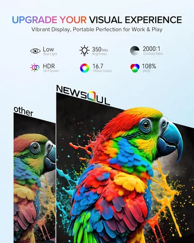 Miniatura 2 de Newsoul Monitor portátil de 15.6 pulgadas, monitor de viaje ultra delgado 108% sRGB 2000:1 contraste USB C Mini HDMI Plug & Play Monitor IPS