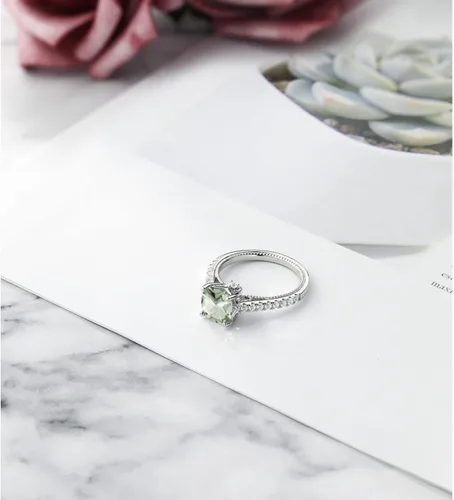 Miniatura 5 de Gem Stone King Anillo de compromiso de plata de ley 925 con piedra natal de 0.276 in y zafiro blanco creado Anillo de compromiso de boda