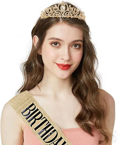 Miniatura 2 de COCIDE Juego de Banda y Tiara de Pedrería para Niña de Cumpleaños - Banda de Cumpleaños Plateada y Tiara para Mujeres - Accesorios para el Cabello