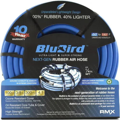 Miniatura 9 de BLUBIRD BB3810 - Manguera de aire de goma de 3/8 pulgadas x 10 pies, 100% goma, más ligera, más fuerte, más flexible, 300 PSI, 50F a 190F grados