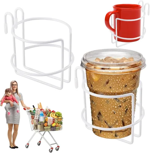 Miniatura 8 de 2 piezas de soporte para tazas de carrito de compras con barra inferior, soporte para tazas portátil actualizado reutilizable para colgar tazas