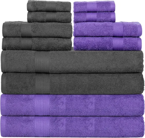 Miniatura 21 de Ample Decor Juego de 12 toallas de baño de 600 GSM, 100% algodón, 4 toallas de baño, 4 toallas de mano, 4 paños de lavado, absorbentes y suaves